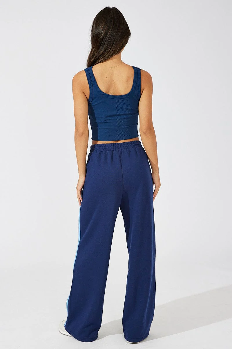 Blue Wide Leg Track Pants