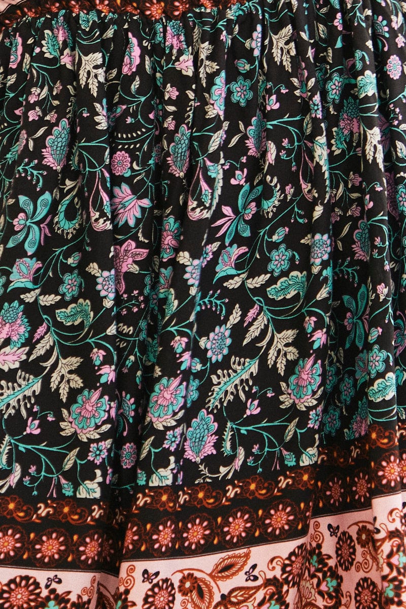 Black Boho Mini Dress Short Sleeve Off Shoulder Skater