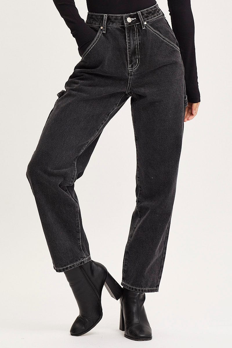 Black Carpenter Denim Jeans High Rise