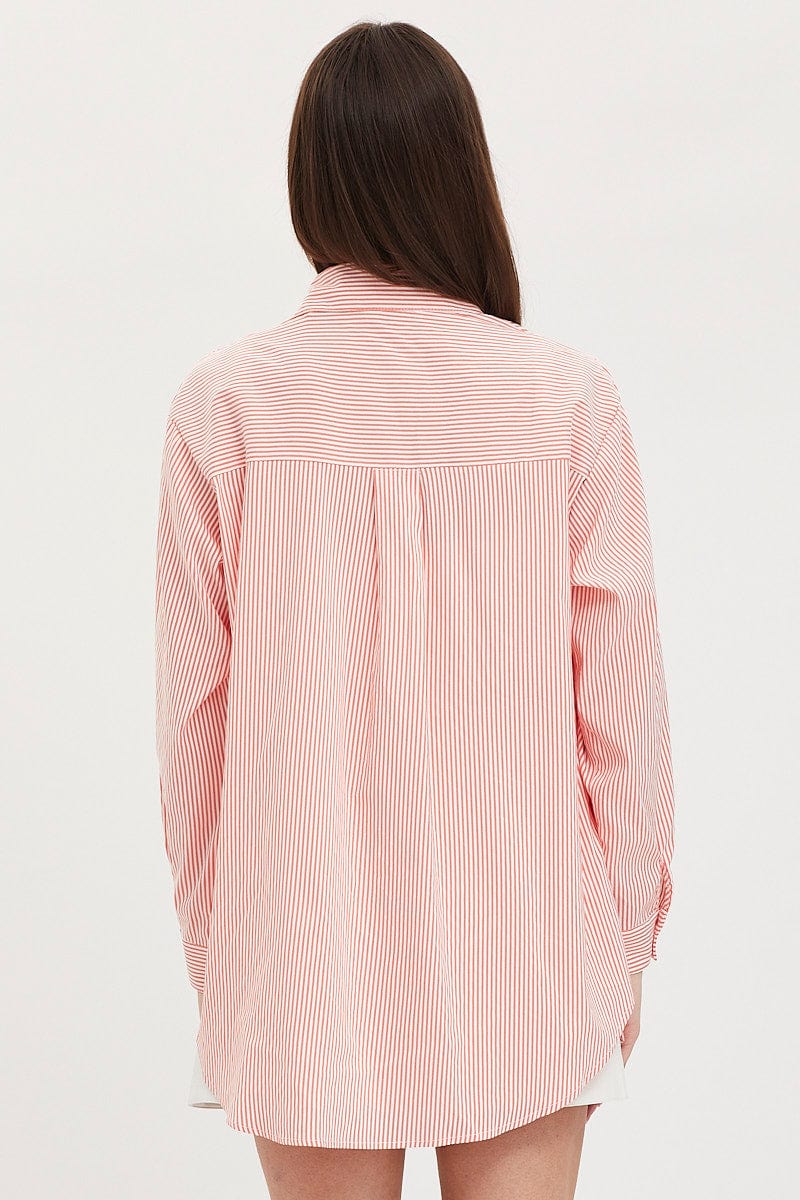 Stripe Oversized Shirts Long Sleeve Collared