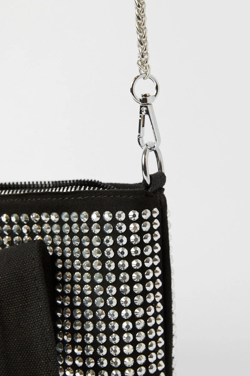 Black Rhinestone Decor Small Tote Bag