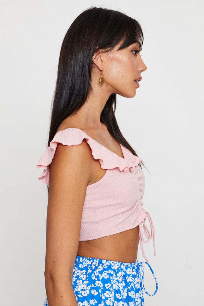 Pink Frill Detail Top Crop