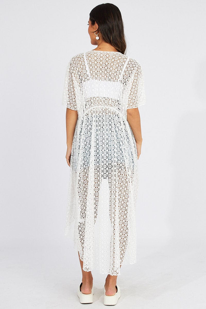 White Crochet Cardigan Short Sleeve