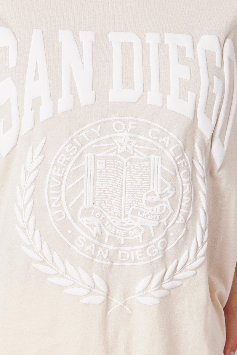 Beige Graphic Tee Short Sleeve