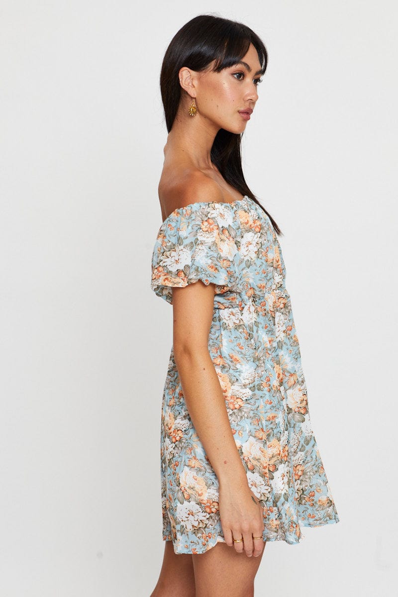 Print Mini Dress Off Shoulder