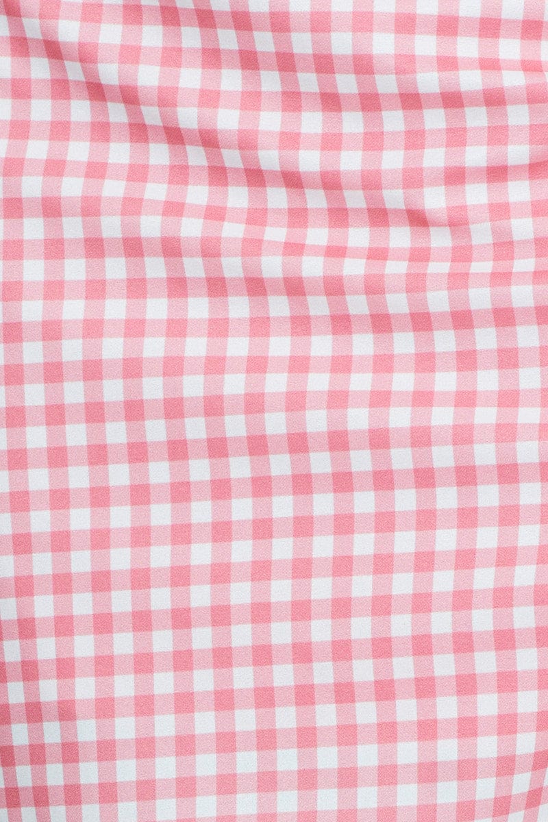 Check GinghamHigh Waist Front Slit Mini Skirt