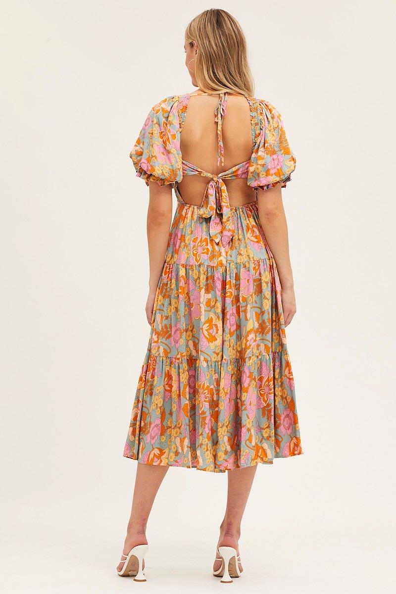 Print Dress Puff Sleeve Maxi