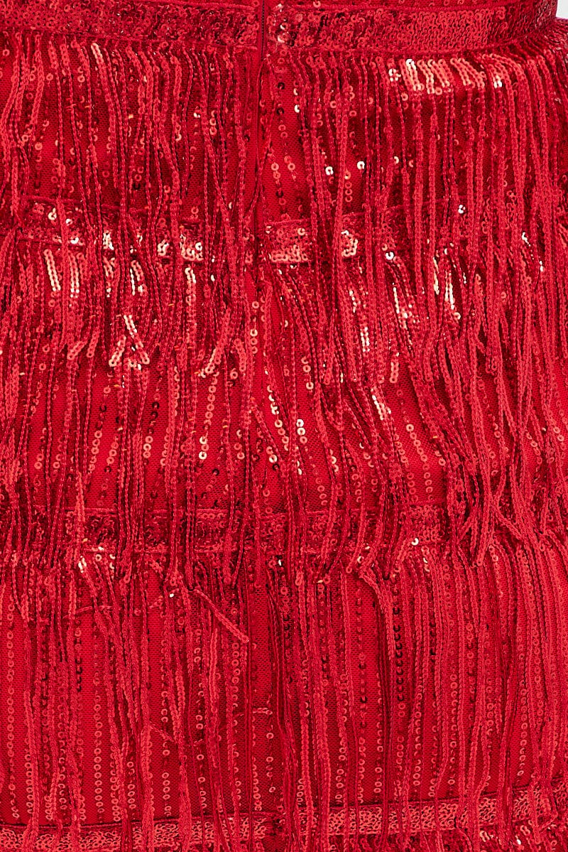 Red Party Bodycon Halter Mini Dress Tassels