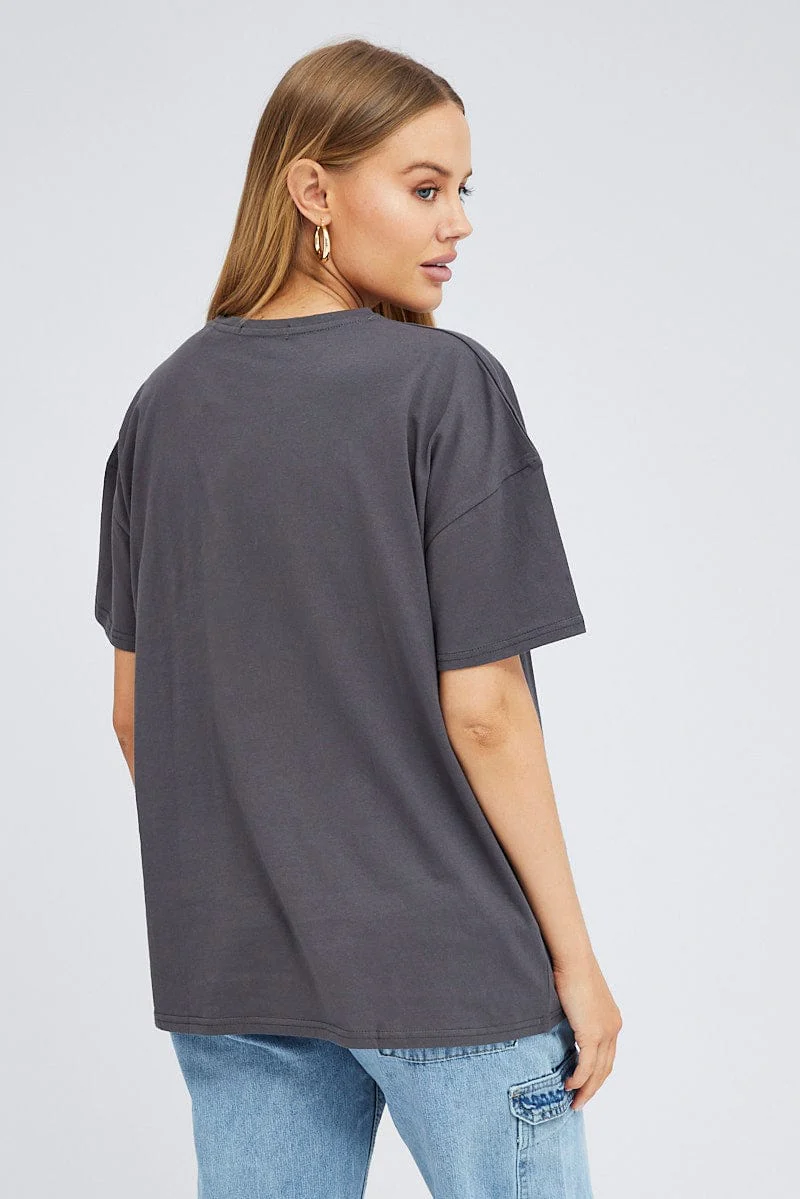 Grey Graphic Tee Festival Bright Oversized T-shirt