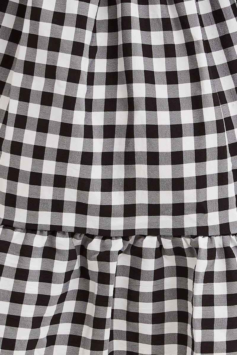 Check Skater Dress Puff Sleeve Mini