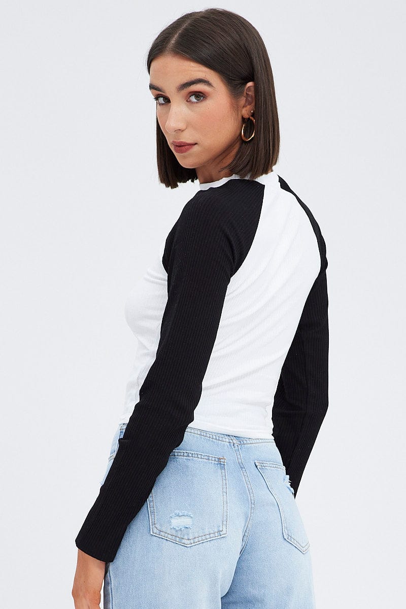 White Top Long Sleeve Crew Neck Longline Rock Graphic