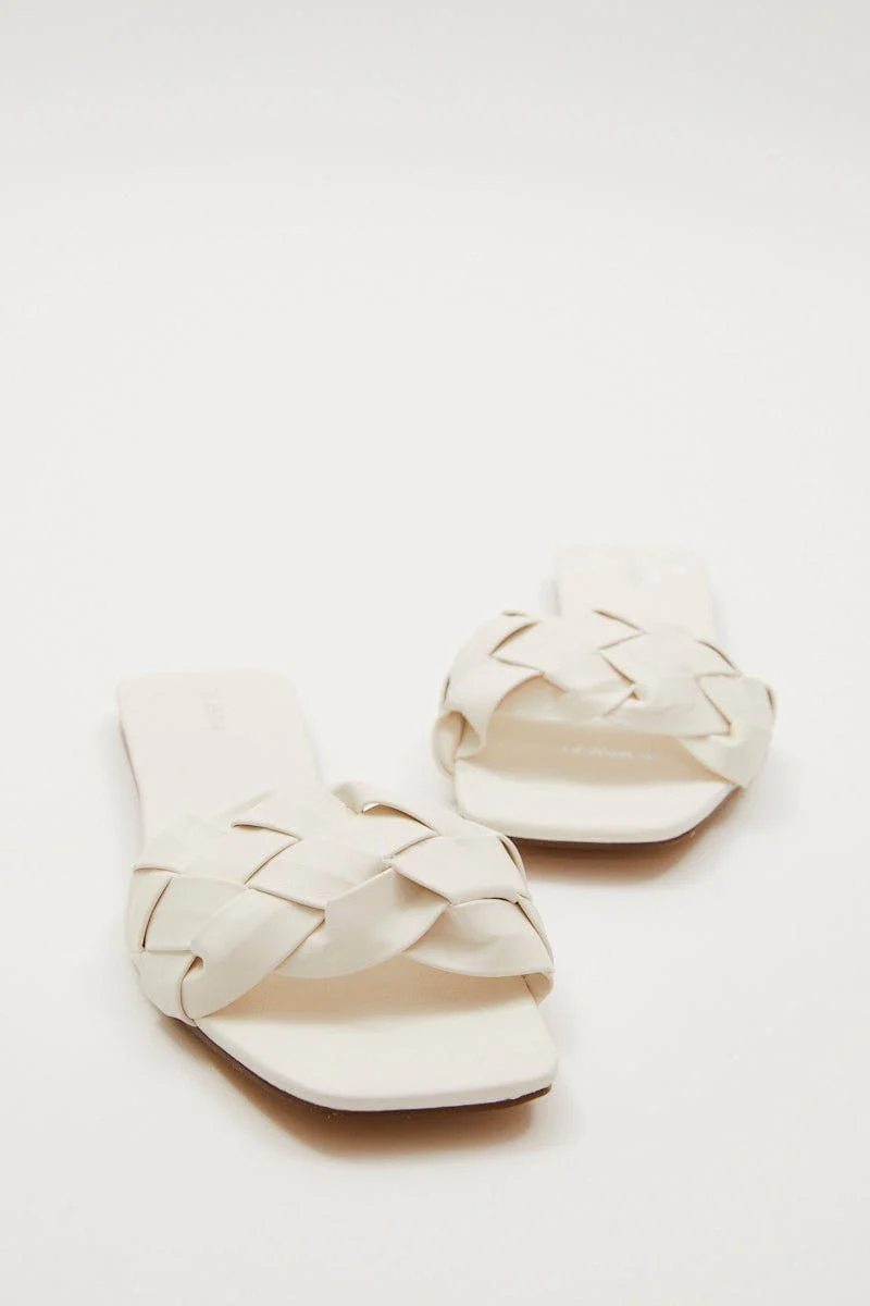 White Marissa Woven Faux Leather Mule Slide Sandal