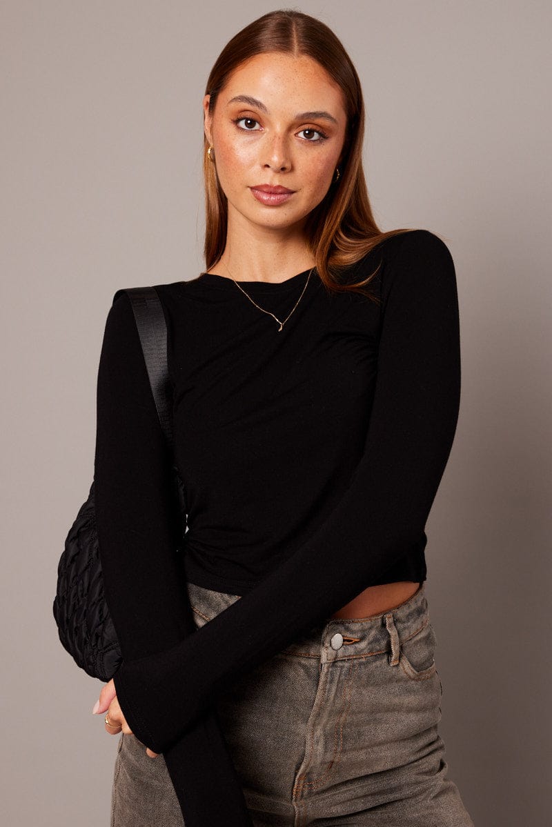 Black Top Long Sleeve Crew Neck Modal