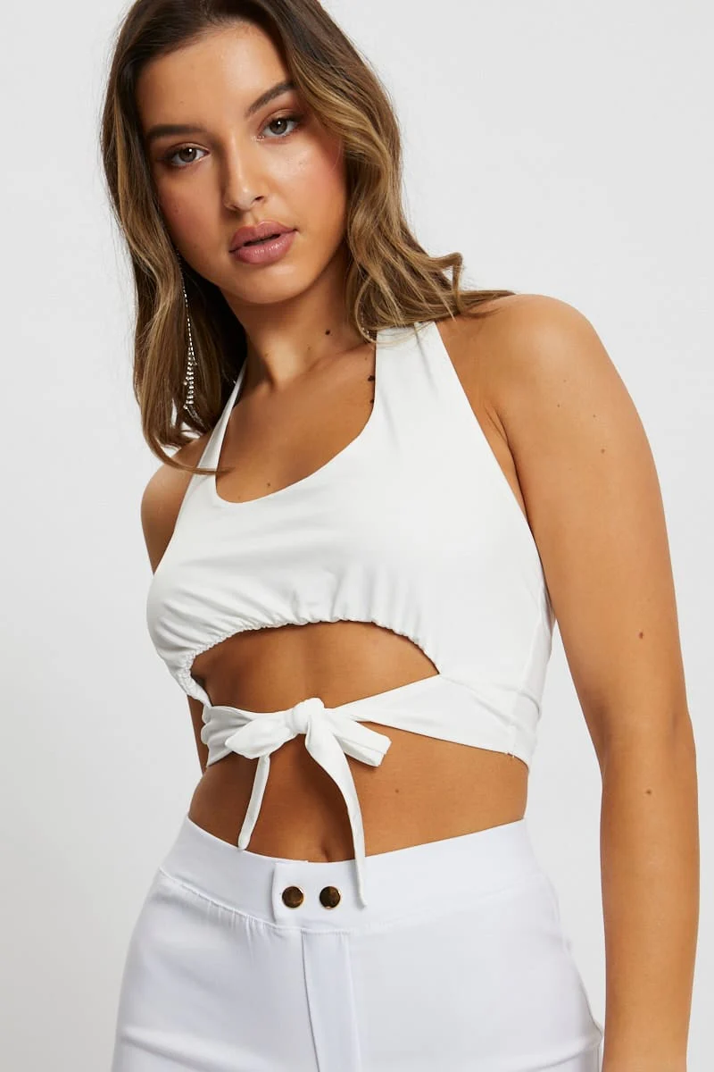White Tie Cut Out Halter Top
