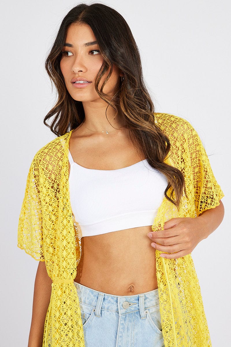 Yellow Crochet Cardigan Short Sleeve