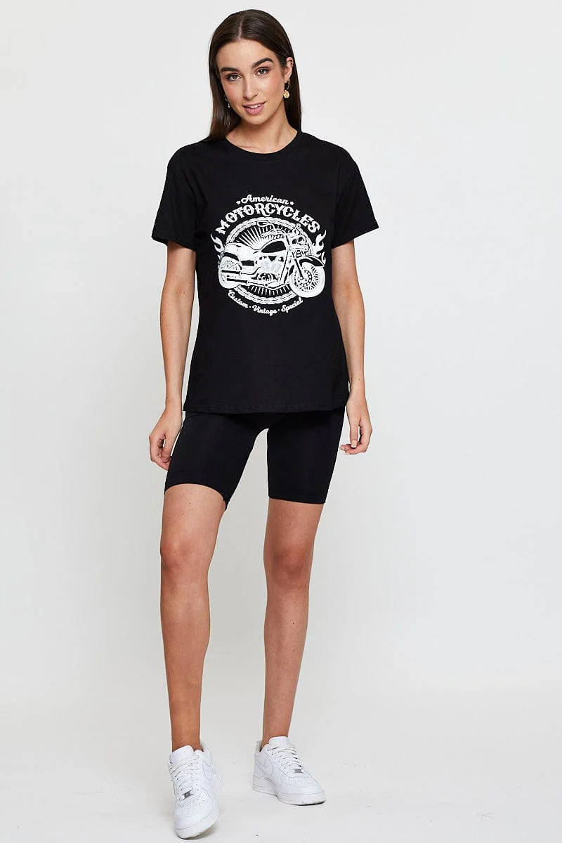 Black Graphic T Shirt Short Sleeve
