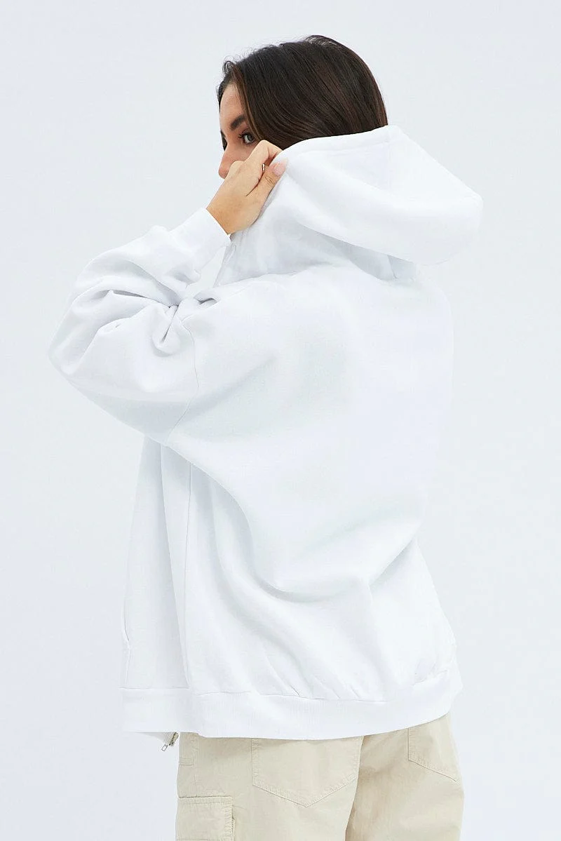 White Zip Hoodie Long Sleeve Graphic