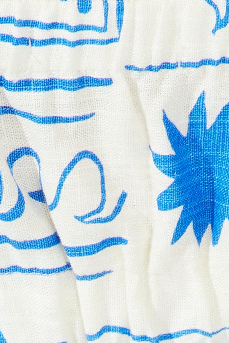 Blue Print Crop Top Square Neck