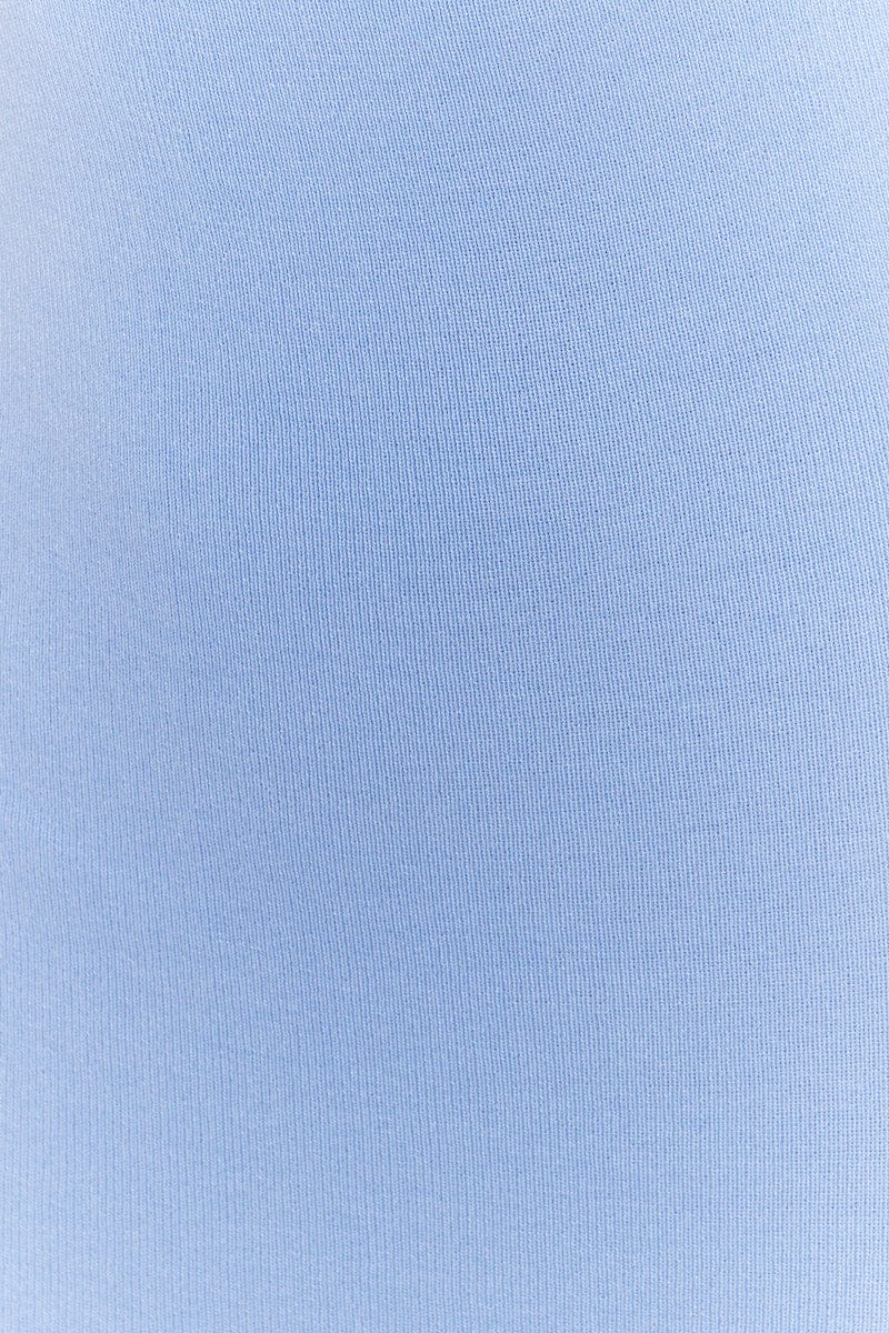 Blue Knit Dress Midi Sleeveless Contrast Binding