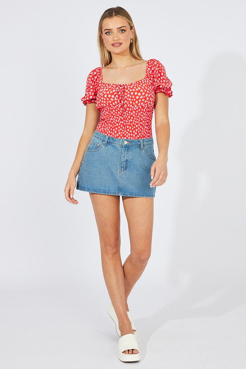 Red Ditsy Bodysuit short Sleeve