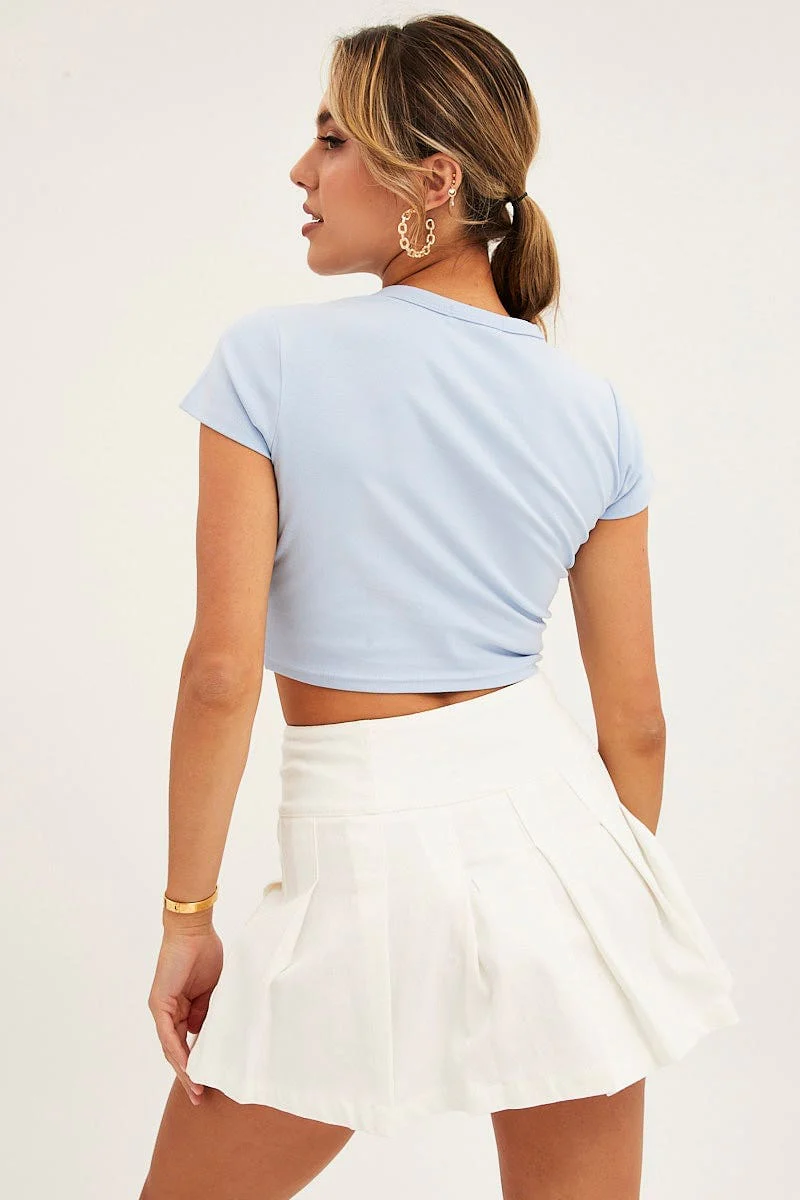 Blue Baby Tee Short Sleeve Crop Round Neck