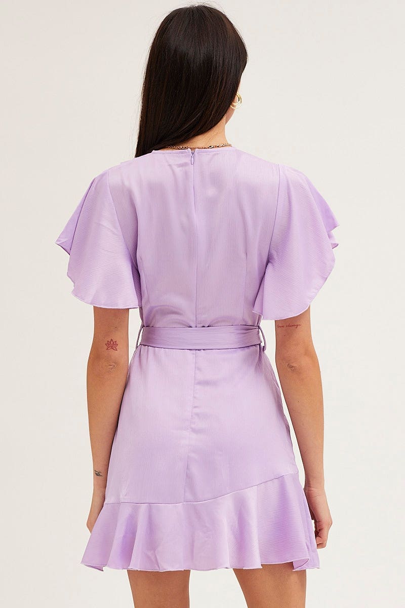Purple Wrap Dress Evening Satin