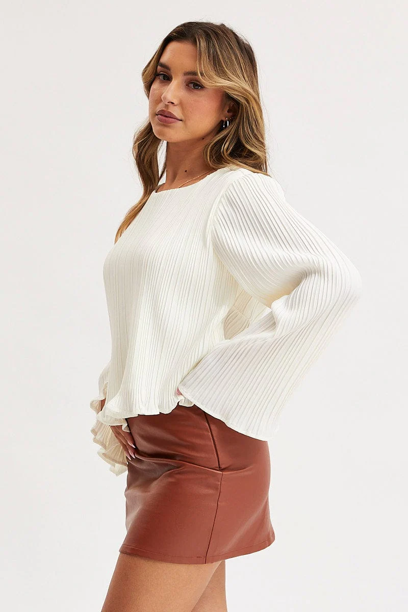 White Plisse Top Long Sleeve
