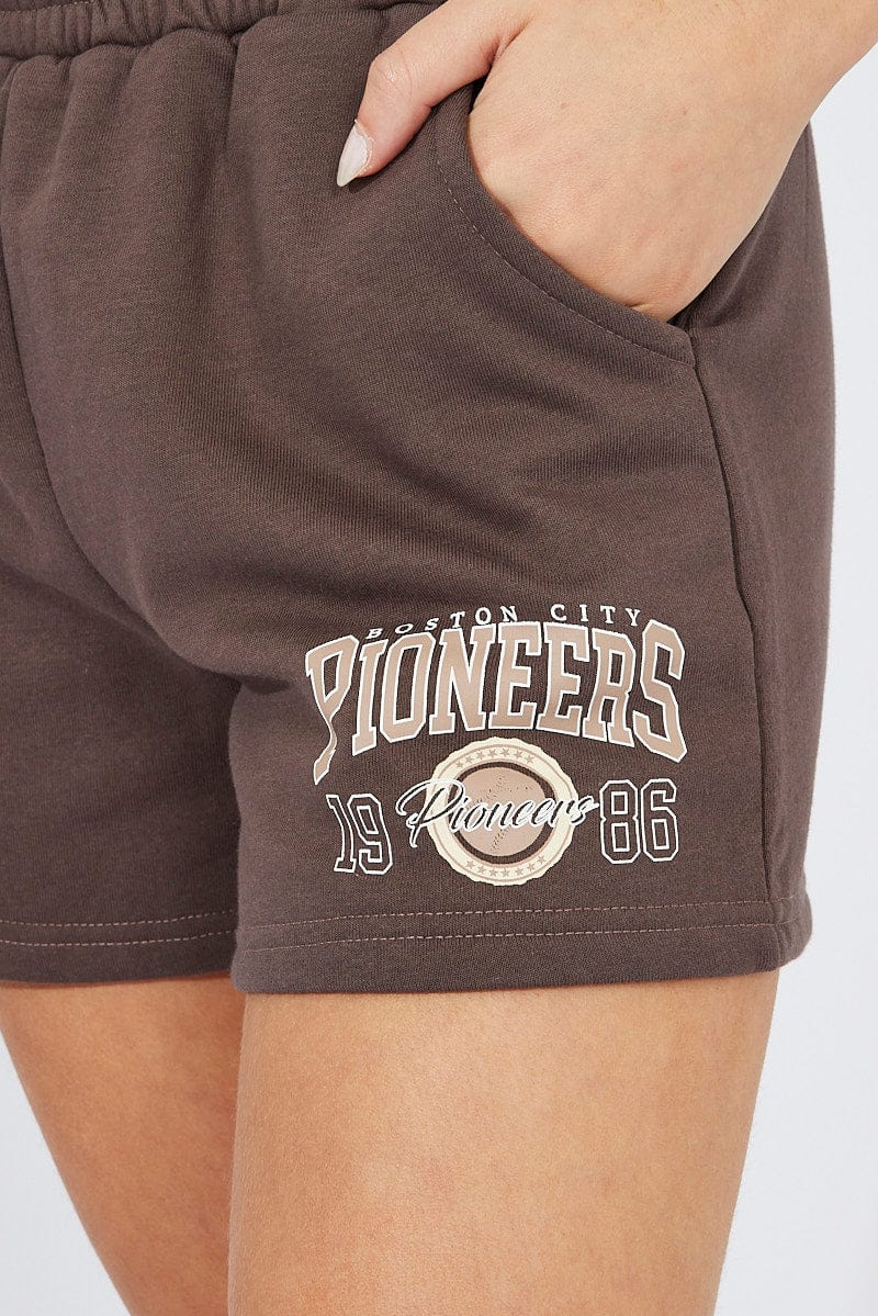 Brown Track Shorts High Rise