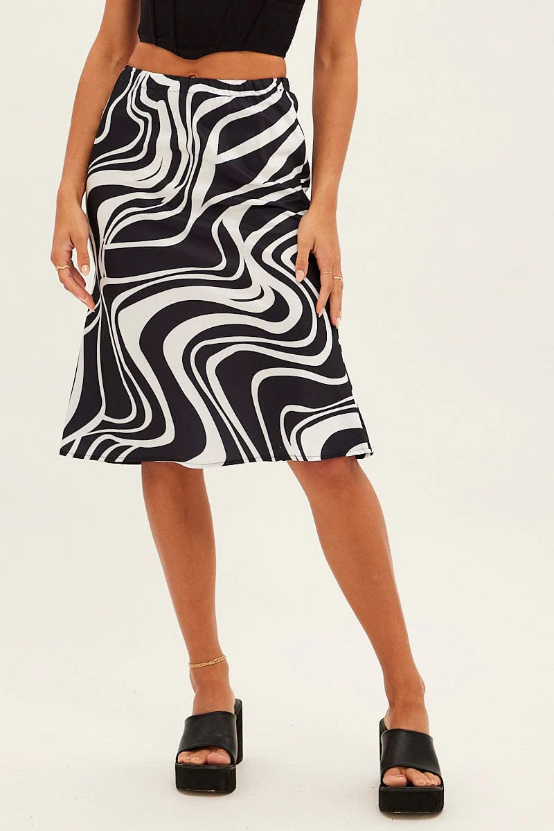 Brown Abstract Abstract Midi Skirt