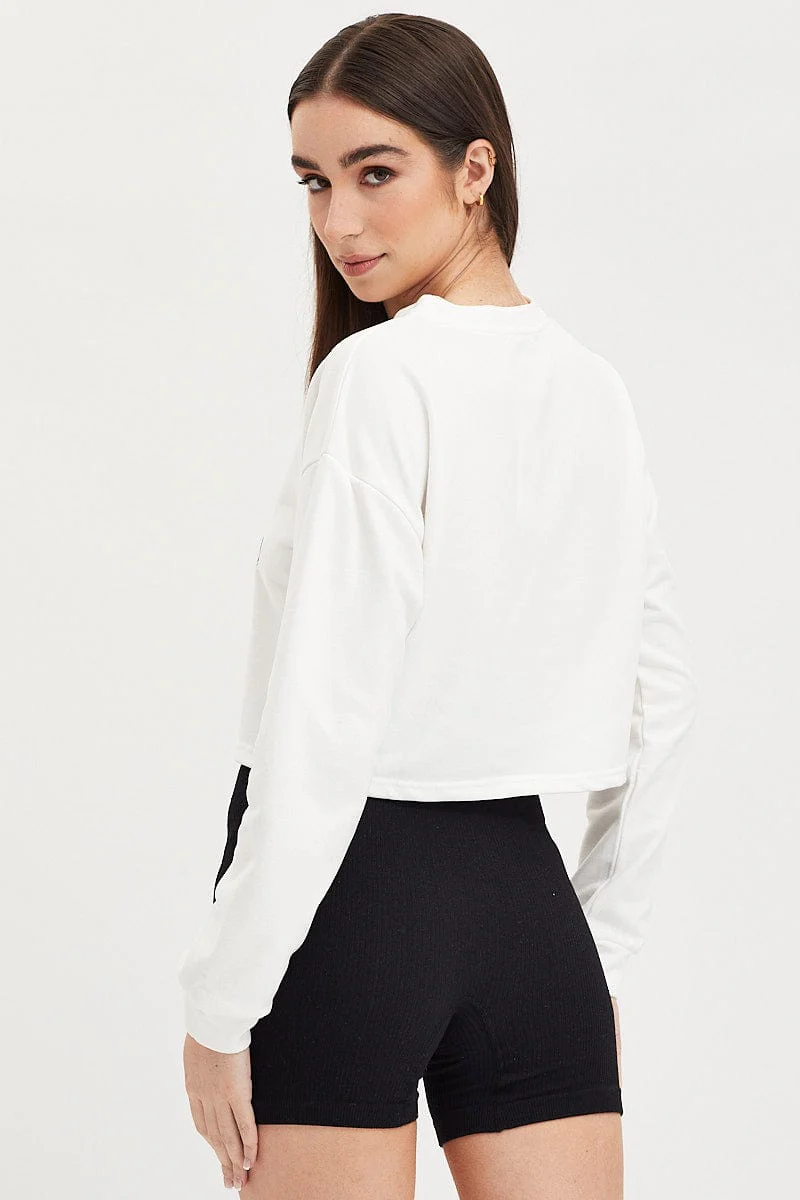 White Graphic Sweater Long Sleeve