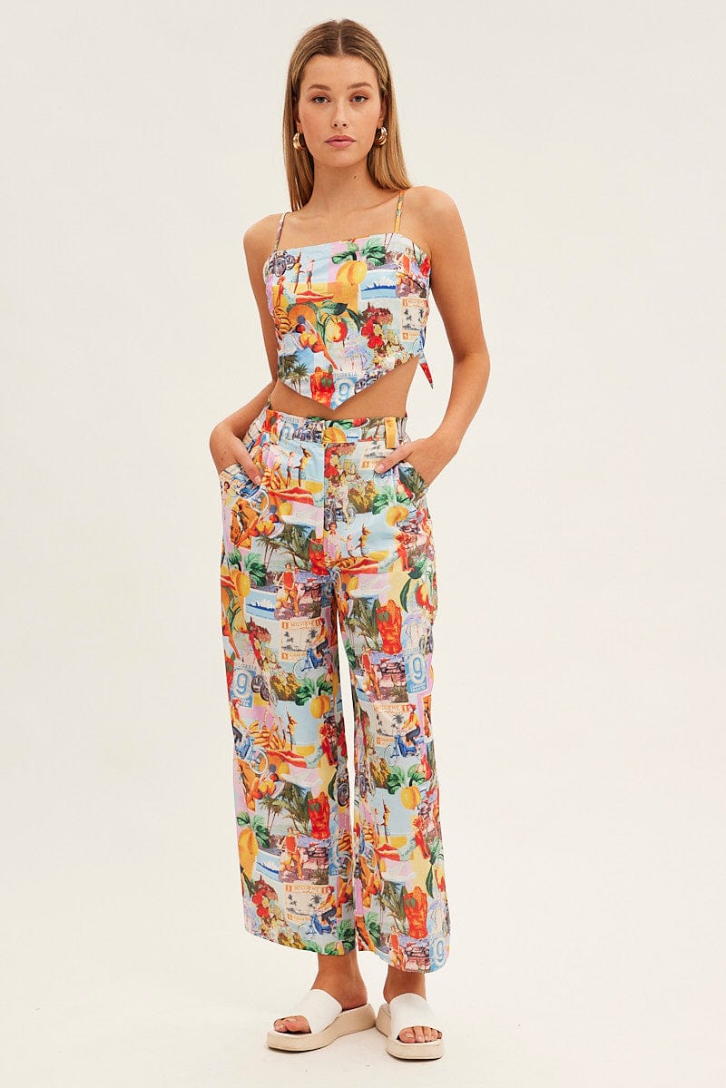 Orange Abstract Crop Top Sleeveless Scarf Postcard Holiday Satin