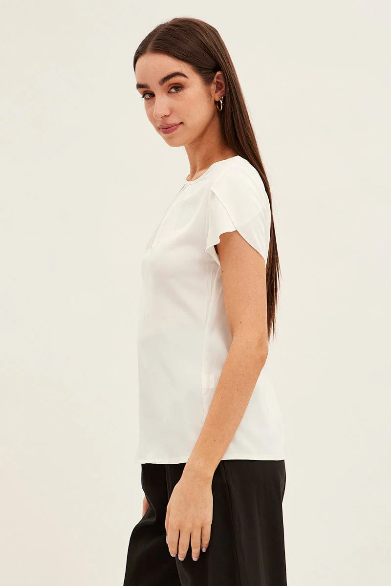 White Pleat Detail Workwear Top