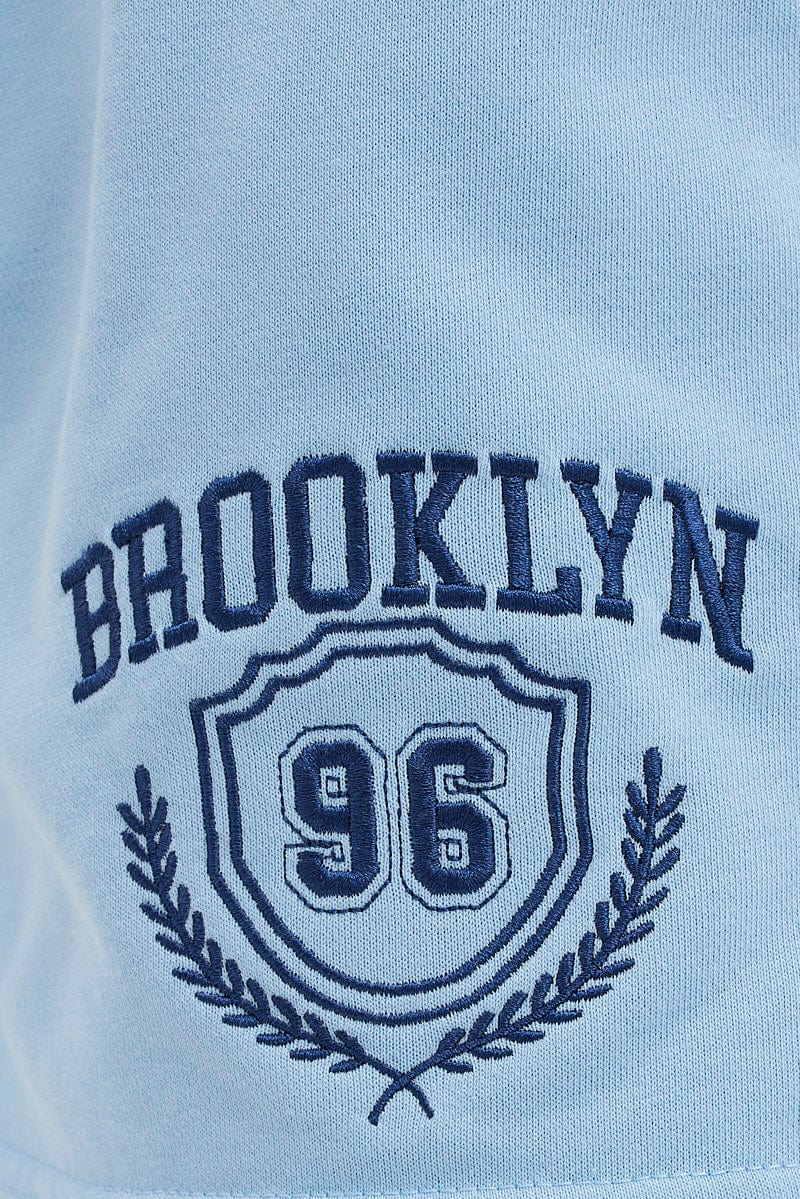 Blue Track Short Sweat Brooklyn Varsity Embroidery