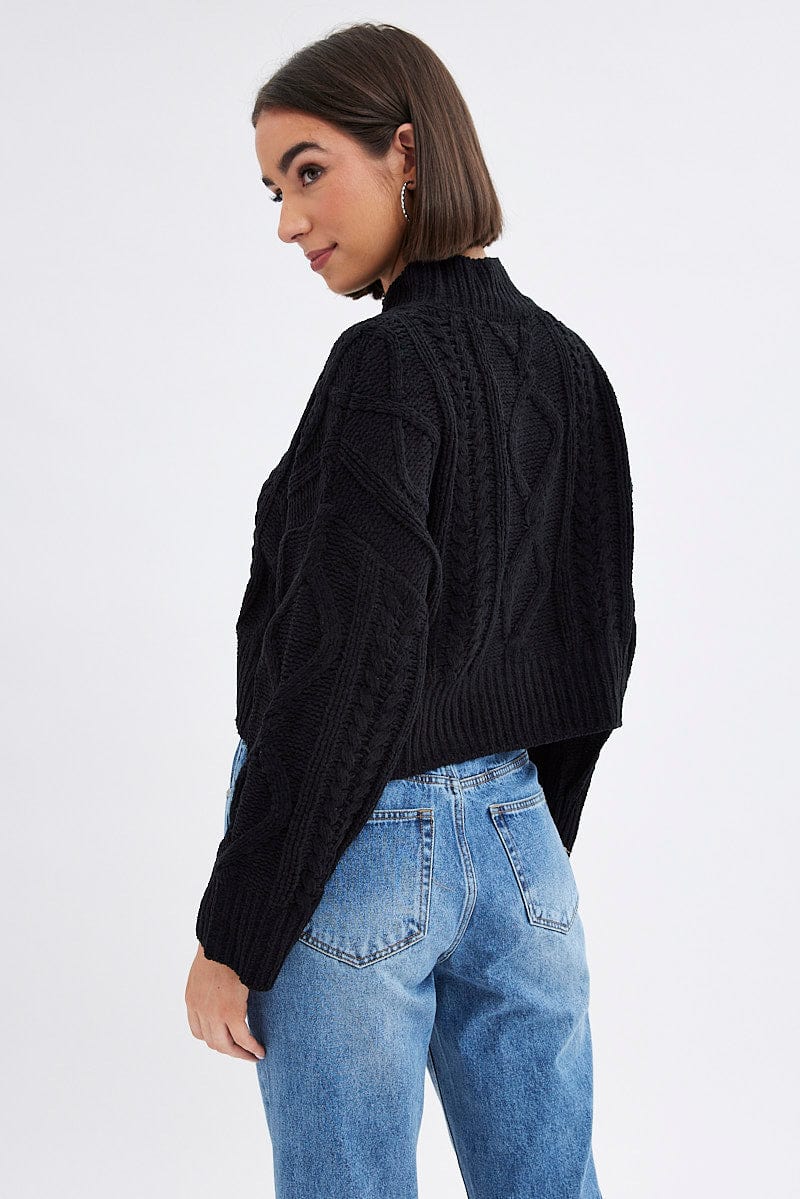 Black Cable Knit Jumper Long Sleeve