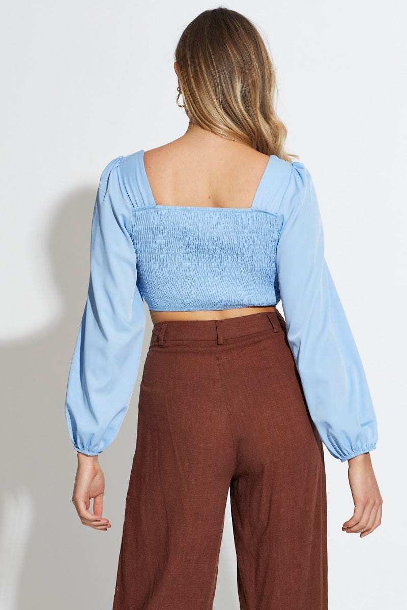 Blue Crop Top Long Sleeve Bustier