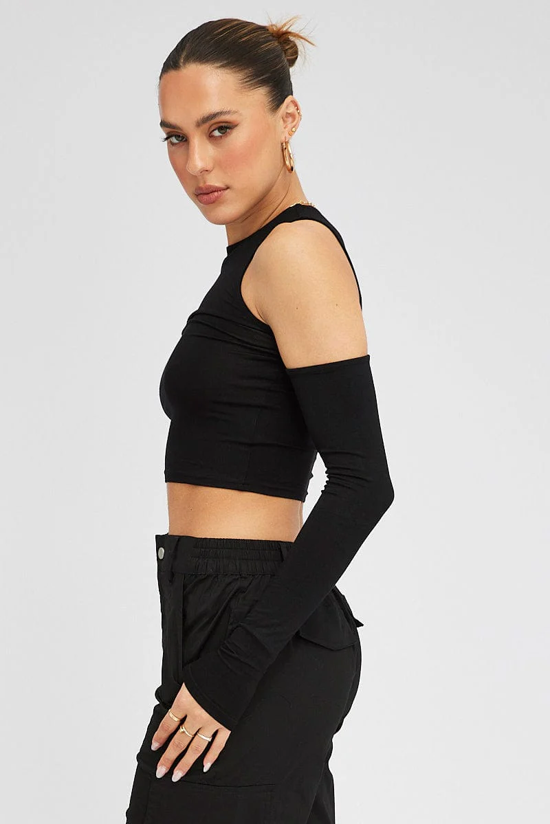 Black Top Long Sleeve Mock Neck Cold Shoulder Jersey