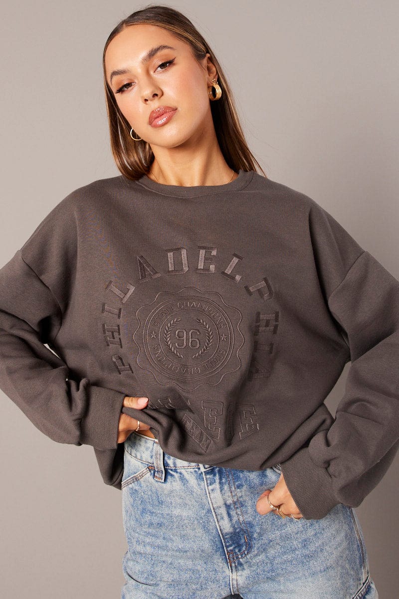 Grey Graphic Sweater Long Sleeve