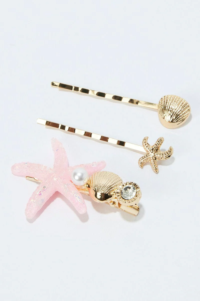 Pink 3 Pack Starfish Hair Clips
