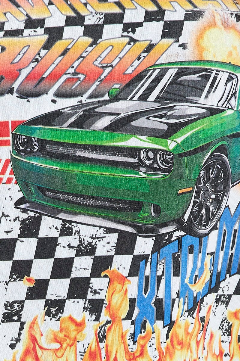 White Graphic Sweat Long Sleeve Crew Neck Racing