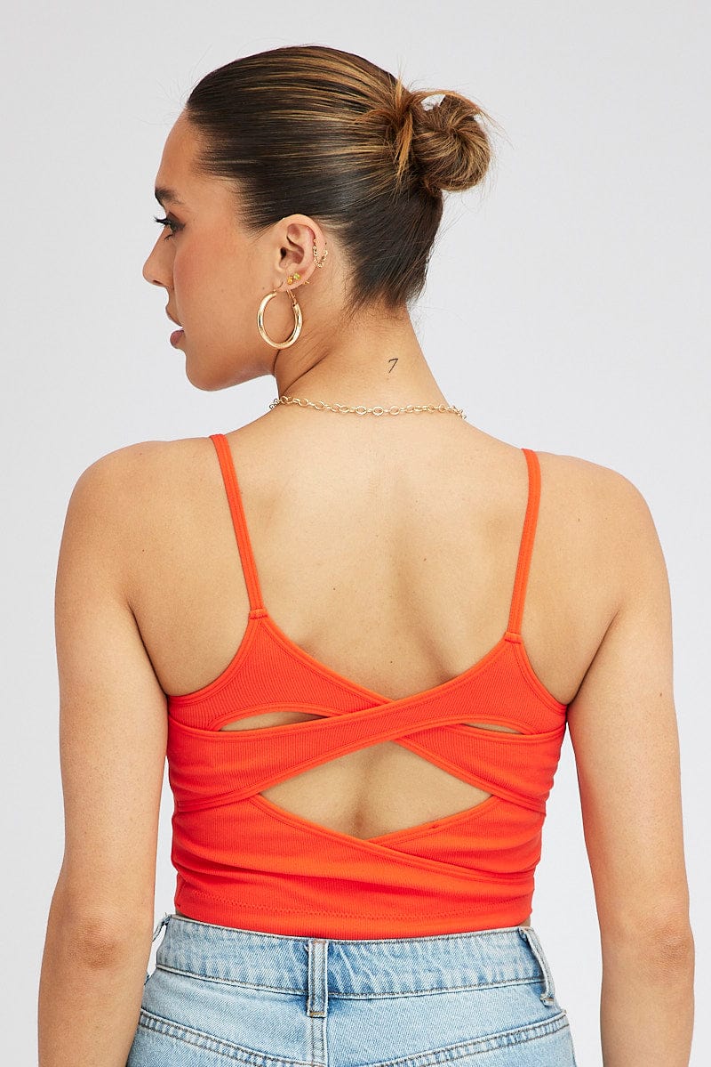 Red Singlet Top Round Neck Seamless