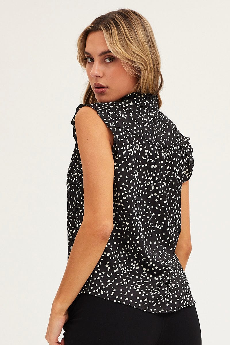 Geo Print Button Up Top Short Sleeve