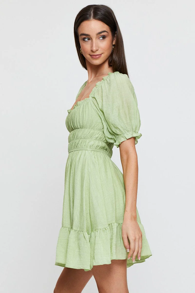 Green Dress Short Sleeve Mini