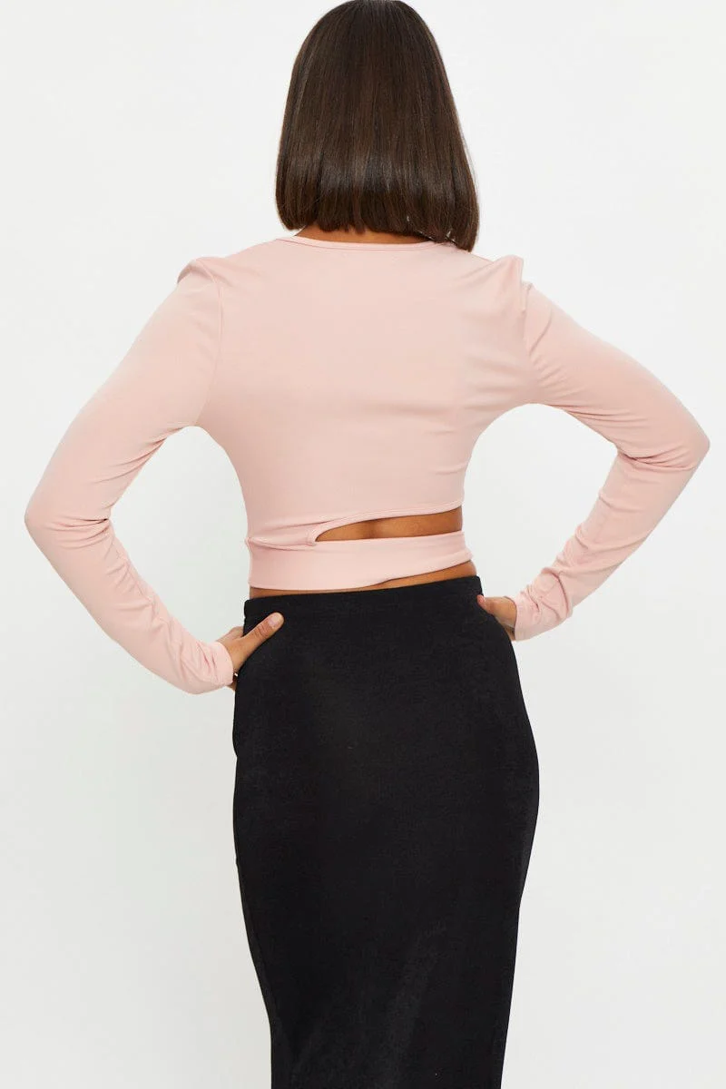 Pink Scoop Neck Tie Top