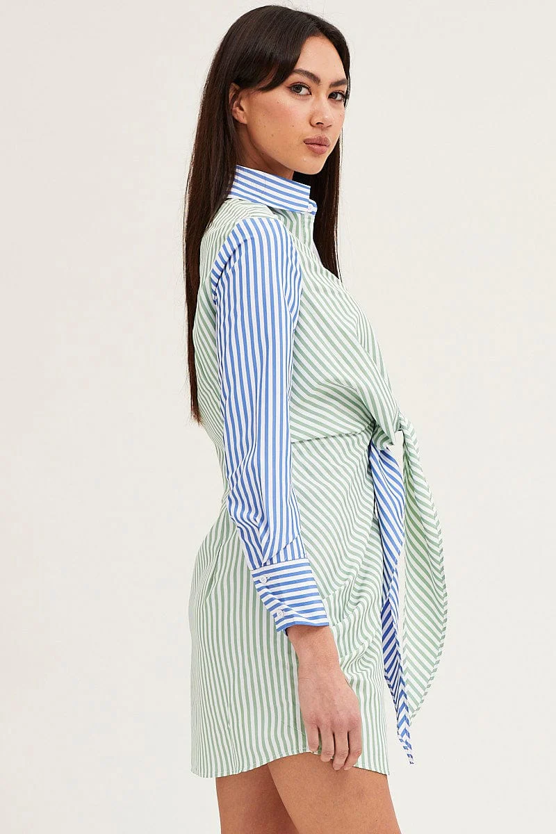 Stripe Shirt Dress Long Sleeve Mini