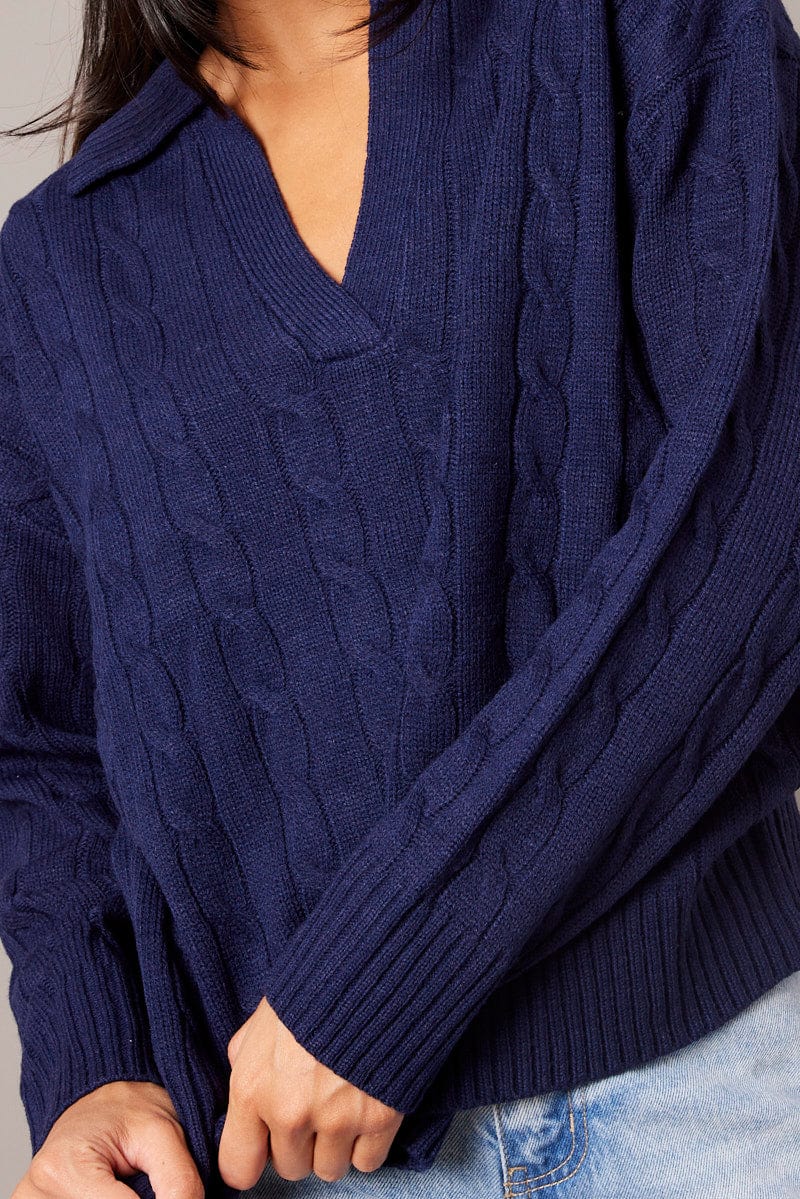 Blue Cable Knit Long Sleeve