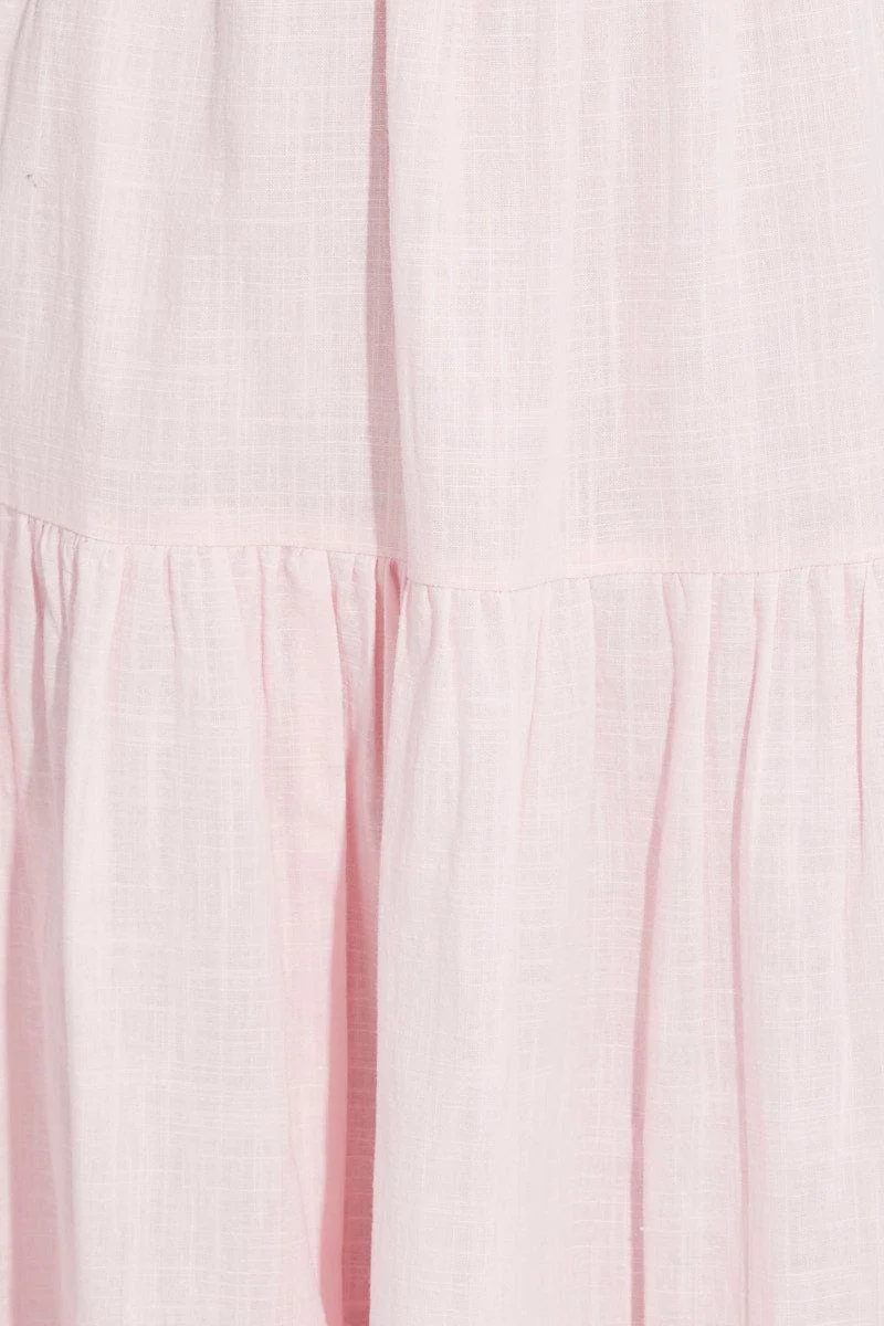 Pink Midi Dress Sleeveless Ruched Tiered
