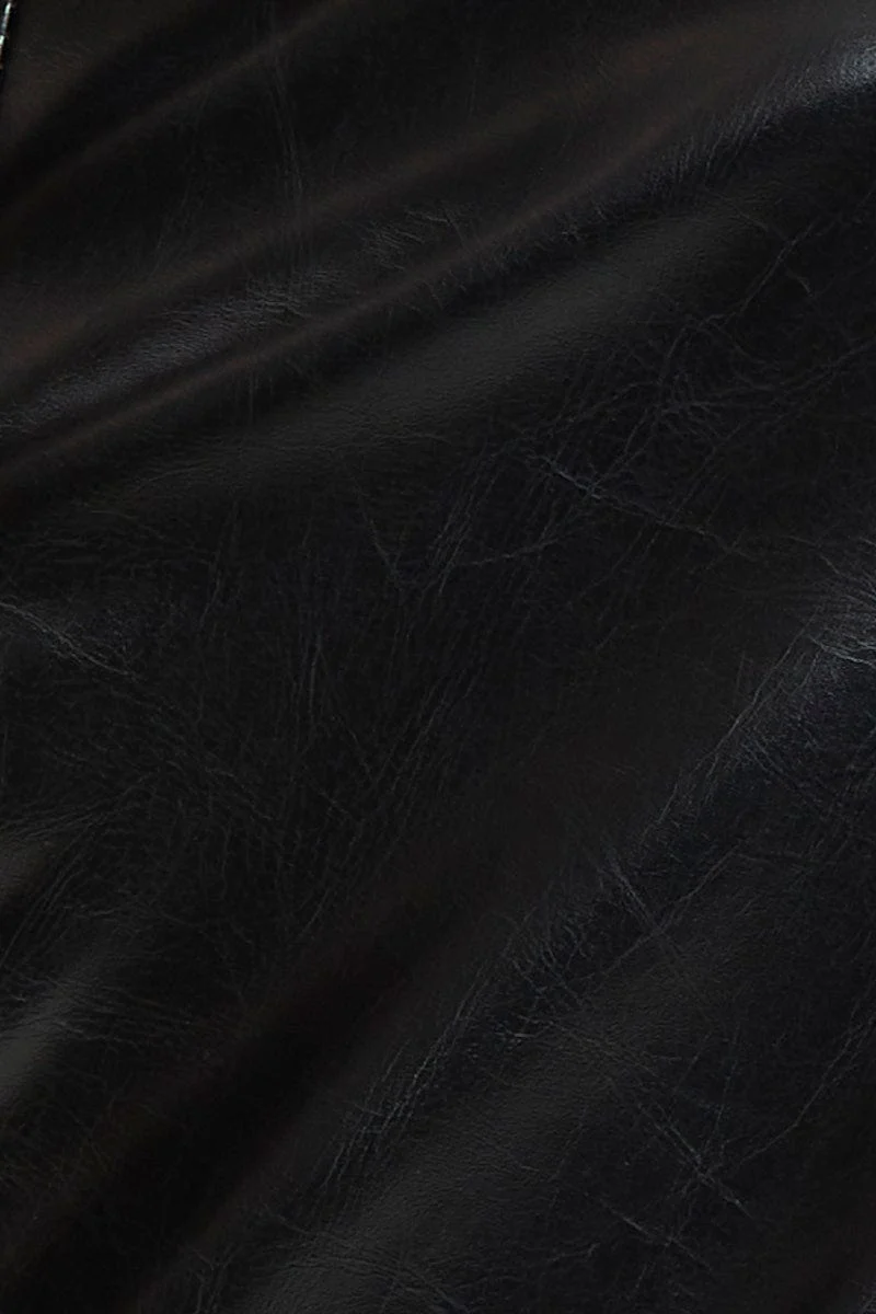 Black Faux Leather Side Split Pants