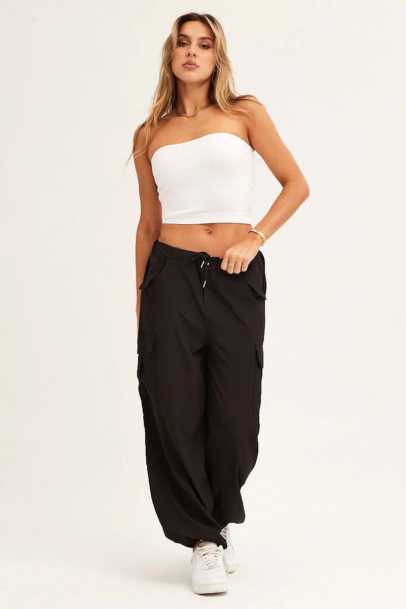 Black Cargo Parachute Pants Out Pocket