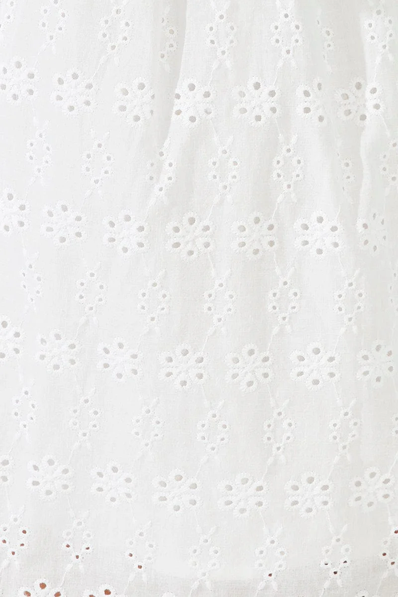 White Fit and Flare Dress Short Sleeve Broderie