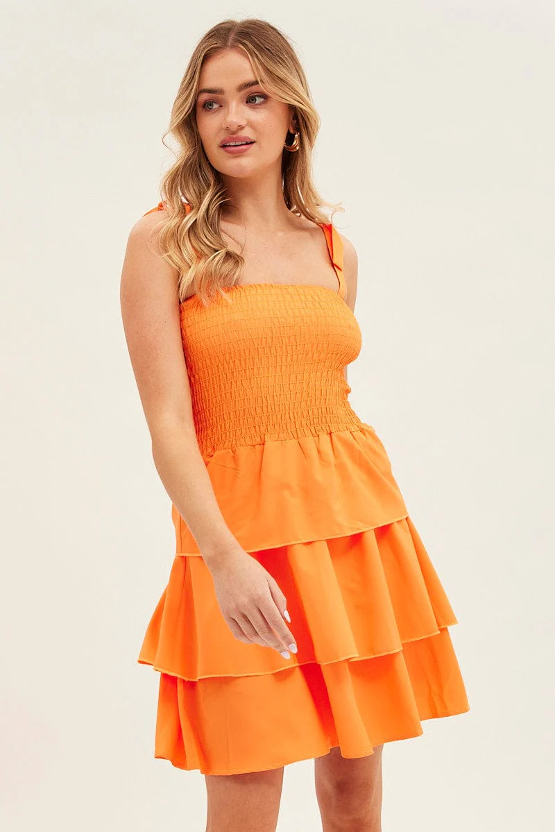 Orange Tie Shoulder Skater Dress
